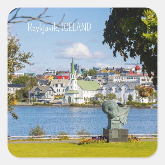 Aangepaste tekst Reykjavik, IJsland Vierkante Sticker (Voorkant)