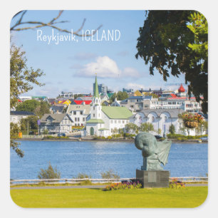 Aangepaste tekst Reykjavik, IJsland Vierkante Sticker