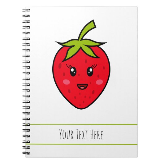 Aangepaste Tekst Rode Aardbei Schattige Kawaii Fru Notitieboek (Voorkant)