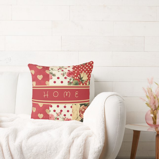 Aangepaste tekst Rode Vintage Shabby Chic Kussen (Bank)