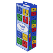 Aangepaste tekst roeipictogrammen blauw wijn cadeautas (Voorkant Gekanteld)