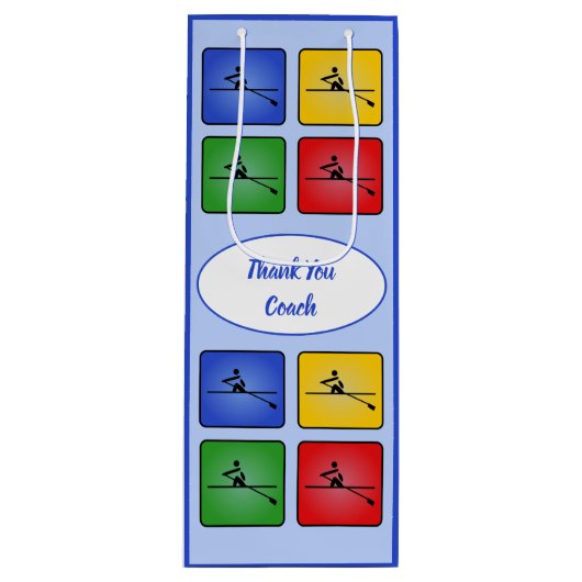 Aangepaste tekst roeipictogrammen blauw wijn cadeautas (Voorkant)
