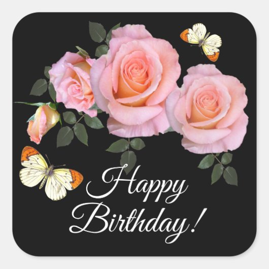 Aangepaste tekst Romantic Roze Birthday Vierkante Sticker (Voorkant)