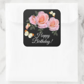 Aangepaste tekst Romantic Roze Birthday Vierkante Sticker (Tas)