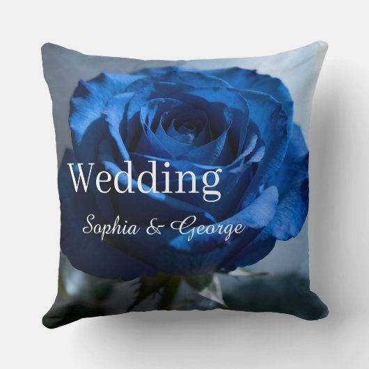 Aangepaste tekst – Romantische blauwe roos bloemen Kussen (Achterkant)