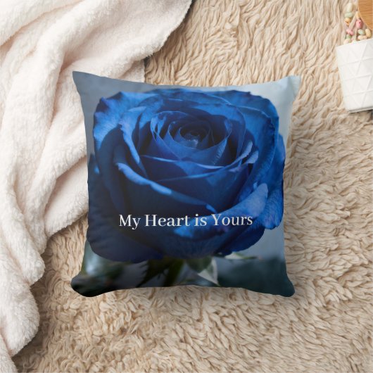 Aangepaste tekst – romantische blauwe roos bloemen kussen (Deken)