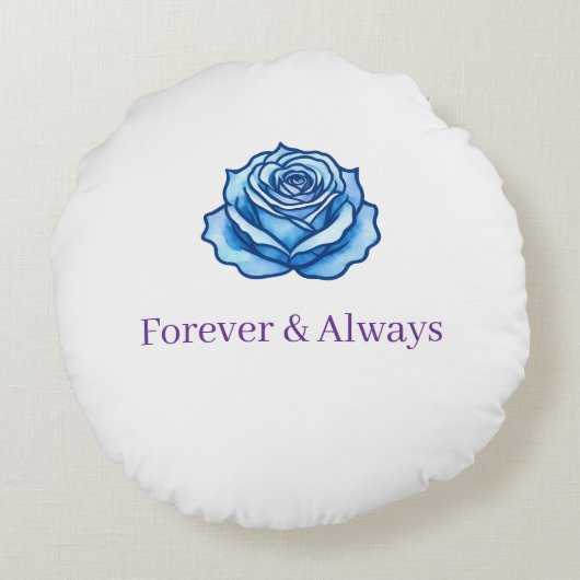 Aangepaste tekst – Romantische blauwe roos bloemen Rond Kussen (Achterkant)