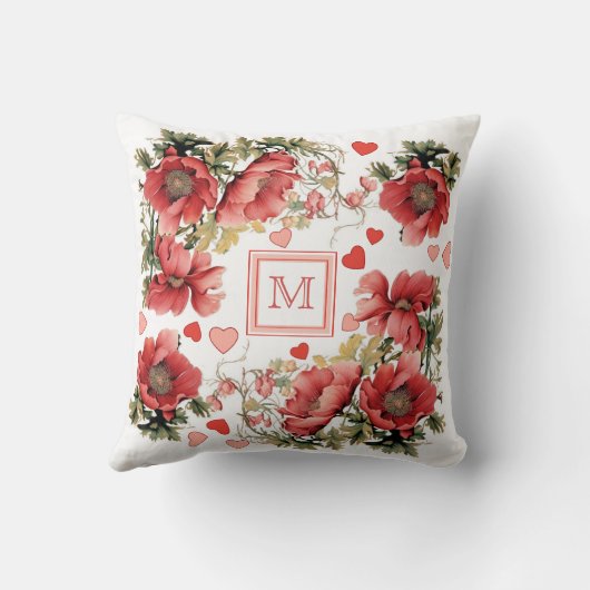 Aangepaste tekst Romantische roze klaprozen en har Kussen (Achterkant)