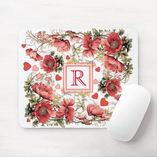 Aangepaste tekst Romantische roze klaprozen en har Muismat (Met muis)