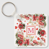 Aangepaste tekst Romantische roze klaprozen en har Sleutelhanger (Voorkant)