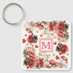 Aangepaste tekst Romantische roze klaprozen en har Sleutelhanger