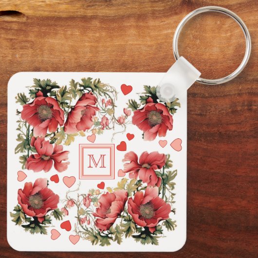 Aangepaste tekst Romantische roze klaprozen en har Sleutelhanger (Achterkant)