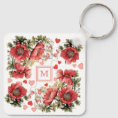 Aangepaste tekst Romantische roze klaprozen en har Sleutelhanger (Achterkant)