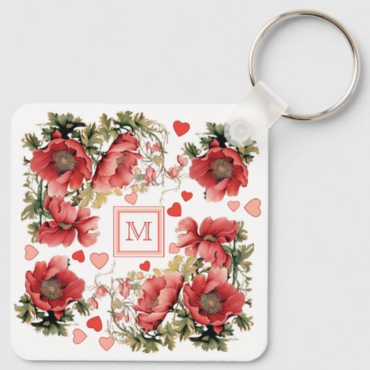 Aangepaste tekst Romantische roze klaprozen en har Sleutelhanger (Achterkant)