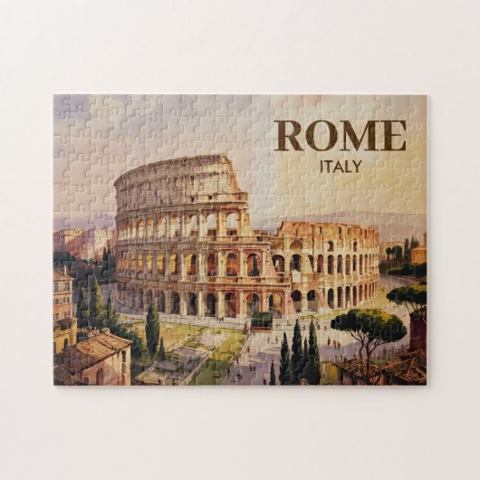 Aangepaste tekst Rome Italië Colosseum Retro Aquar Legpuzzel (Horizontaal)
