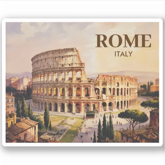 Aangepaste tekst Rome Italië Colosseum Retro Aquar Sticker (Voorkant)
