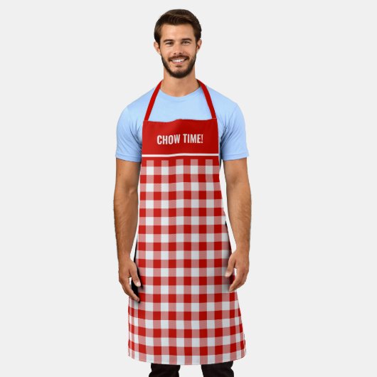 Aangepaste tekst rood en wit Buffalo Plaid Schort (Gedragen)