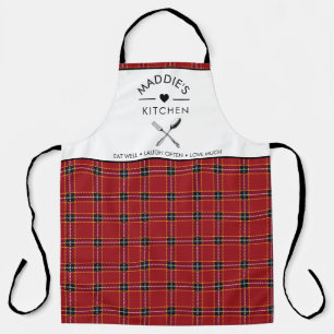 Aangepaste tekst Rood en Zwart geruite patroon Schort