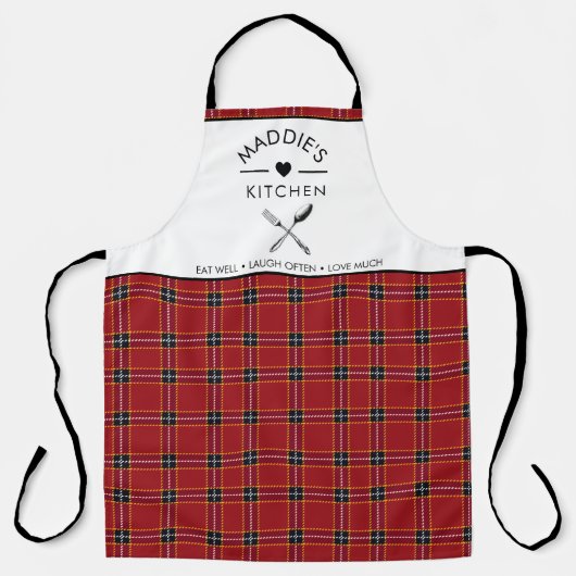 Aangepaste tekst Rood en Zwart geruite patroon Schort (Voorkant)