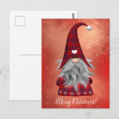 Aangepaste tekst: Rood geplakt gnoom en Snowflakes Briefkaart (Voorkant / Achterkant)