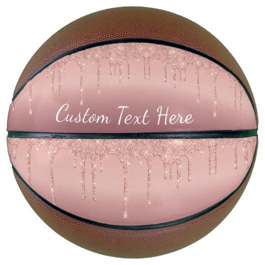 Aangepaste tekst Roos Gold Blush Glitter Sparkle D Basketbal (Voorkant)
