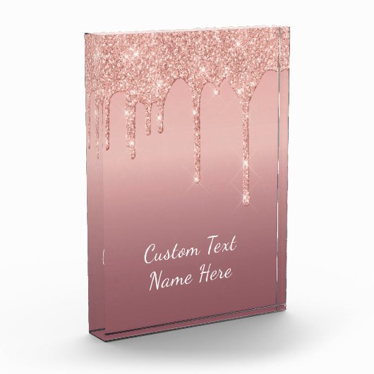 Aangepaste tekst Roos Gold Blush Glitter Sparkle D Fotoblokken (Links)