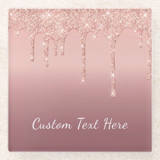 Aangepaste tekst Roos Gold Blush Glitter Sparkle D Glazen Onderzetter (Voorkant)