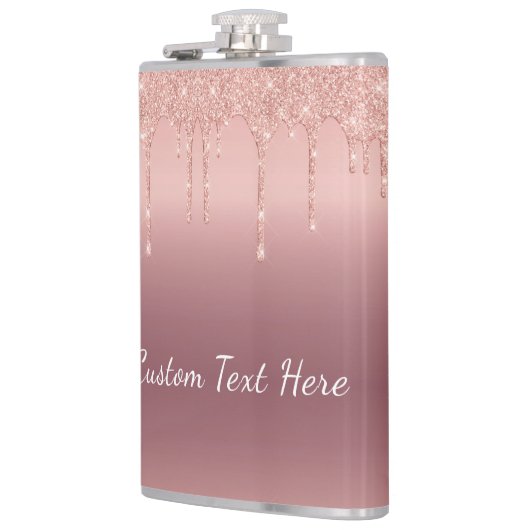 Aangepaste tekst Roos Gold Blush Glitter Sparkle D Heupfles (Links)