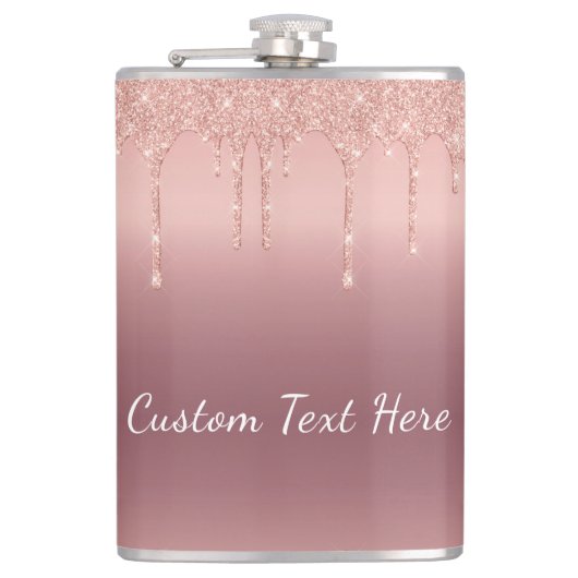 Aangepaste tekst Roos Gold Blush Glitter Sparkle D Heupfles (Voorkant)