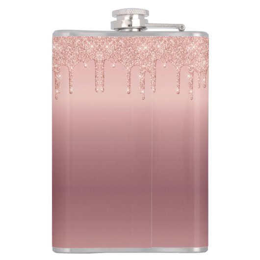 Aangepaste tekst Roos Gold Blush Glitter Sparkle D Heupfles (Achterkant)