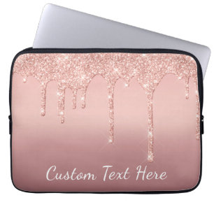 Aangepaste tekst Roos Gold Blush Glitter Sparkle D Laptop Sleeve