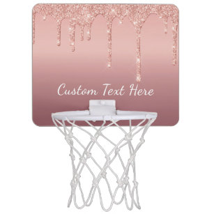 Aangepaste tekst Roos Gold Blush Glitter Sparkle D Mini Basketbalbord