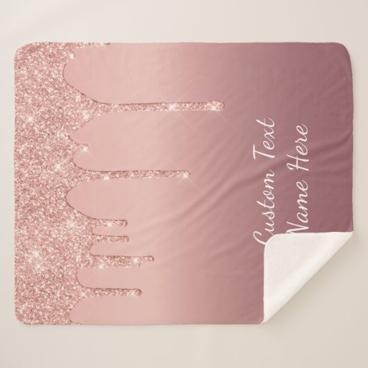 Aangepaste tekst Roos Gold Blush Glitter Sparkle D Sherpa Deken (Voorkant (horizontaal))