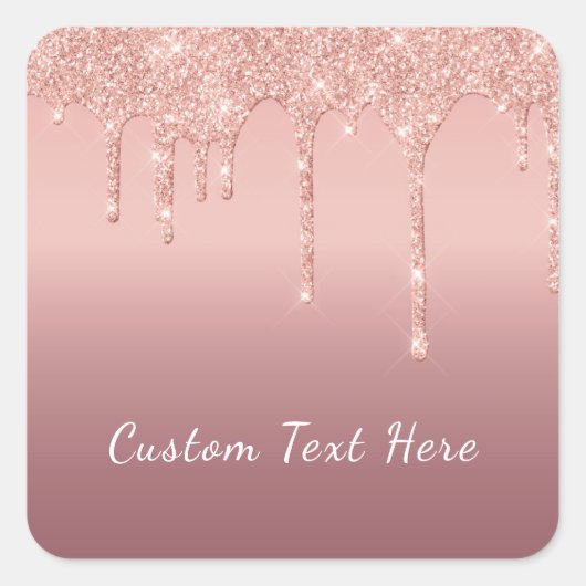 Aangepaste tekst Roos Gold Blush Glitter Sparkle D Vierkante Sticker (Voorkant)