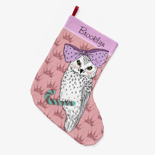 Aangepaste tekst / Roos Gold Glitter Blush Pastel  Grote Kerstsok (Voorkant (Hangend))