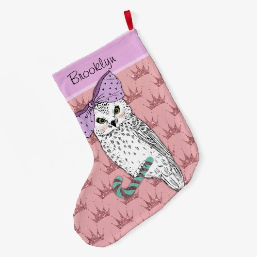 Aangepaste tekst / Roos Gold Glitter Blush Pastel Grote Kerstsok (Achterkant (Hangend))