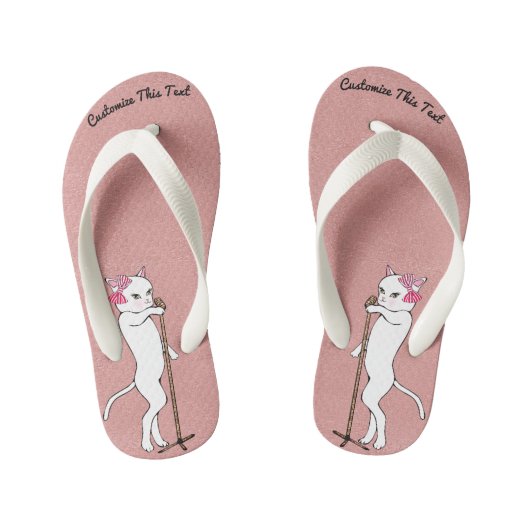 Aangepaste tekst / Roos Gold Glitter Retro Cat Kinder Teenslippers (Voetbed)