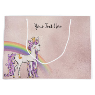 Aangepaste tekst/Roos Gold White Unicorn Rainbow Groot Cadeauzakje