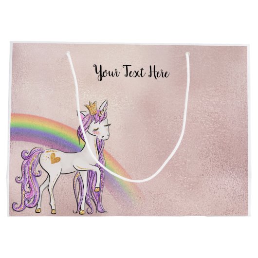 Aangepaste tekst/Roos Gold White Unicorn Rainbow Groot Cadeauzakje (Achterkant)
