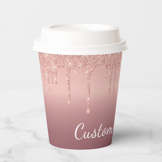 Aangepaste Tekst Roos Gouden Blush Glitter Paper C Papieren Bekers (Voorkant)