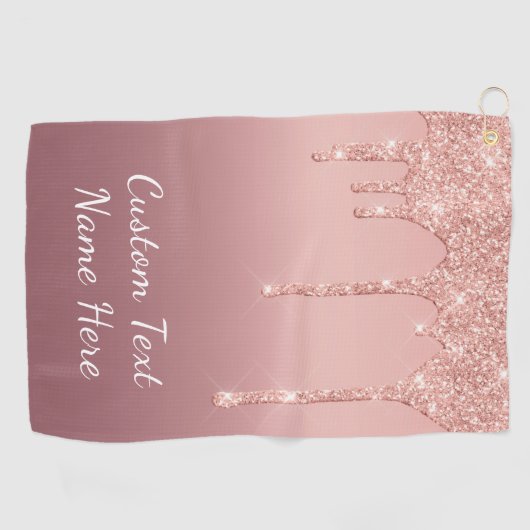 Aangepaste tekst Roos gouden glitter golfhanddoek (Horizontaal)