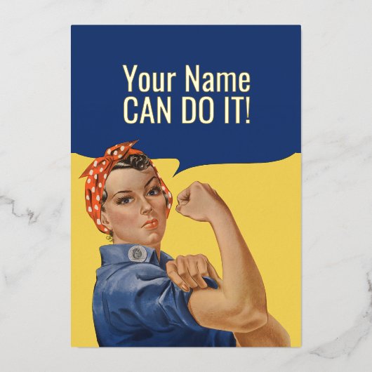 Aangepaste tekst Rosie De Riveter Folie Feestdagenkaart (Voorkant)