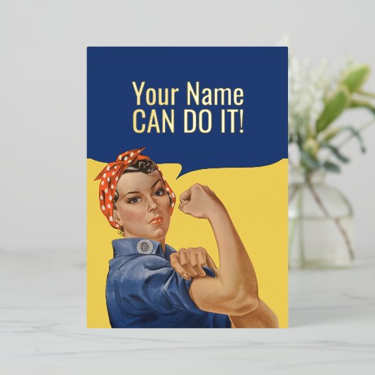 Aangepaste tekst Rosie De Riveter Folie Feestdagenkaart (Staand Voorkant)