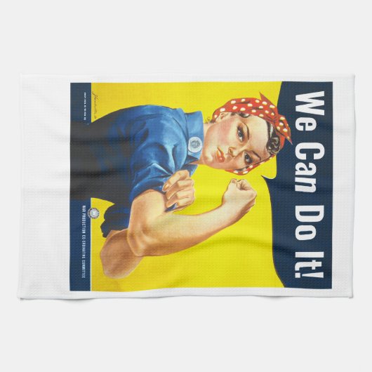 Aangepaste tekst, Rosie de Riveter "We kunnen het! Theedoek (Horizontaal)