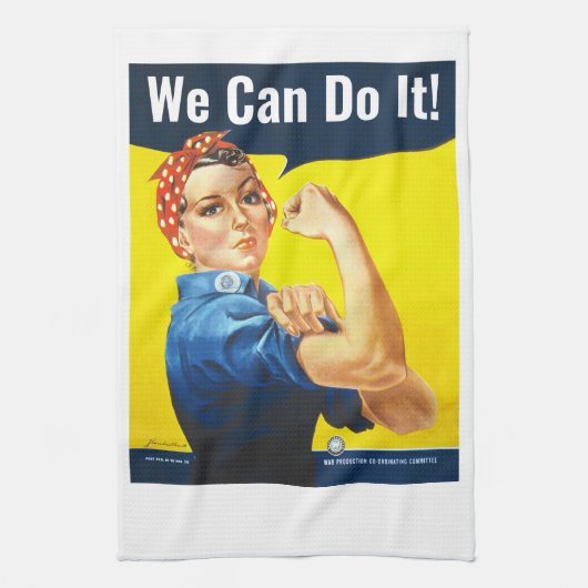 Aangepaste tekst, Rosie de Riveter "We kunnen het! Theedoek (Verticaal)