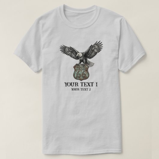 Aangepaste tekst Route 66 Amerikaanse Adelaar Pers T-shirt (Design voorkant)