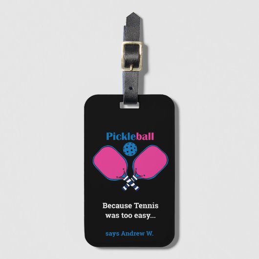 Aangepaste tekst roze & blauw Pickleball Bagagelabel (Voorkant (verticaal))