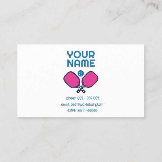 Aangepaste tekst roze & blauw Pickleball Visitekaartje (Achterkant)