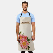 Aangepaste tekst Roze Bloemen Boeket Kraft lint Schort (Gedragen)