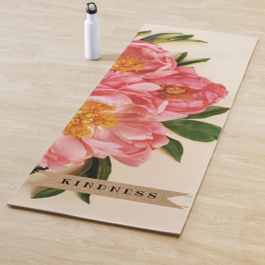Aangepaste tekst Roze Bloemen Boeket Kraft lint Yogamat (In situ)